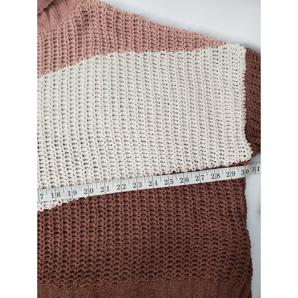POL High Up in the Sky Knit Sweater Color Block Ivory Pink Brown Size Medium - Picture 9 of 11